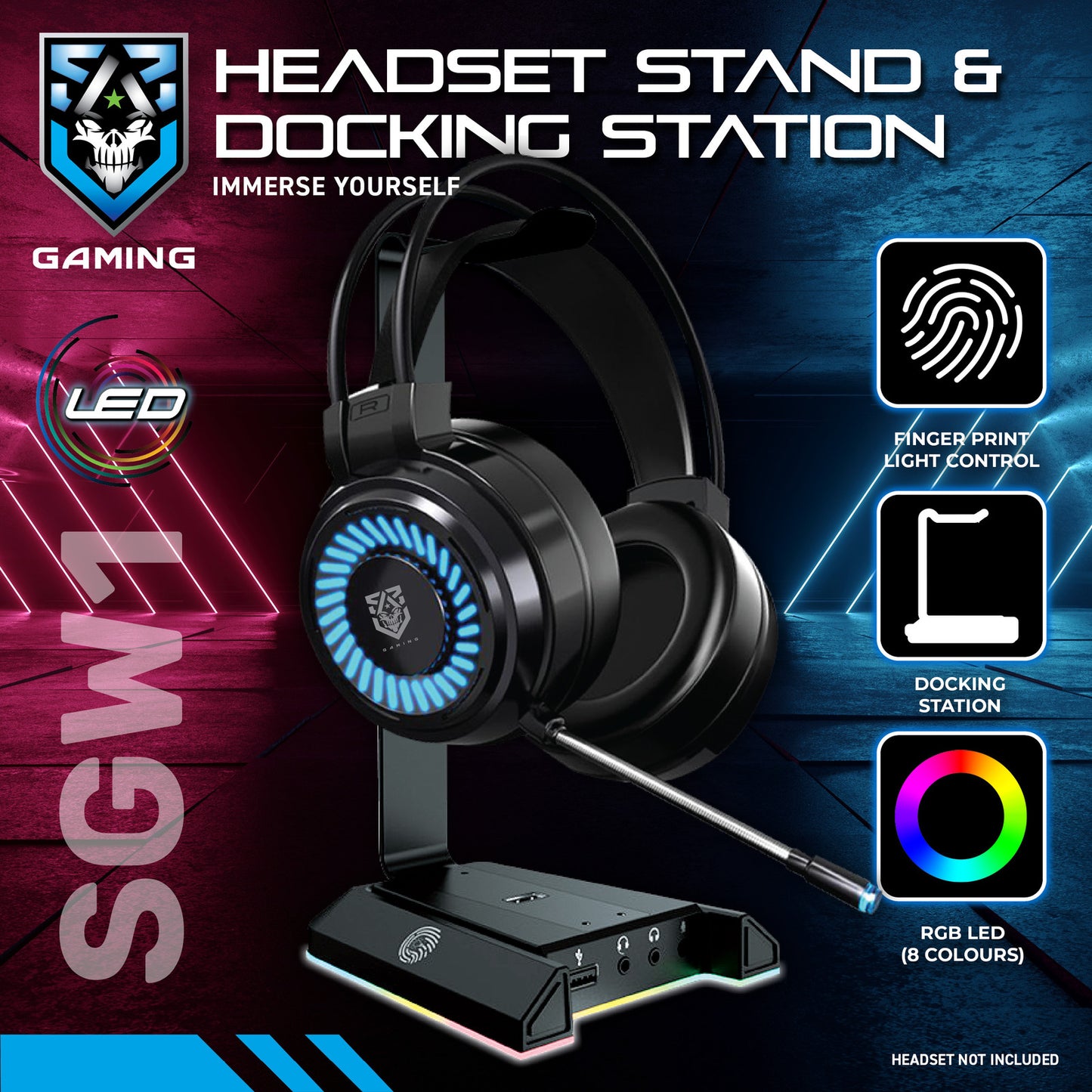 SAS Gaming SGW1 Headset Stand & Docking Station RBG LED Black