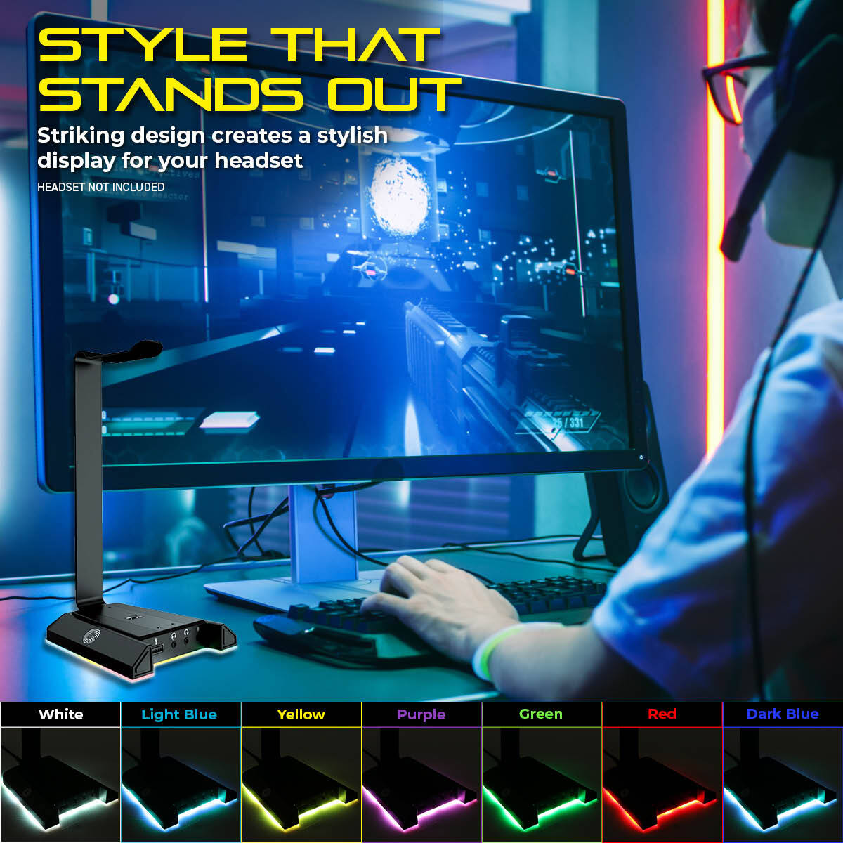 SAS Gaming SGW1 Headset Stand & Docking Station RBG LED Black